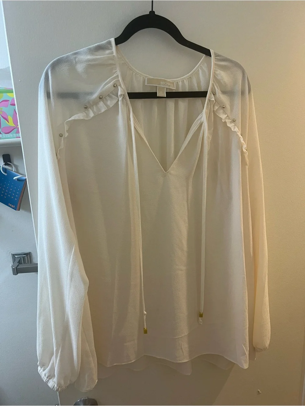 Michael Kors Cream V-Neck Long-Sleeve Peasant Blouse